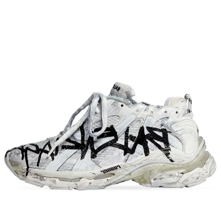 Balenciaga Runner Graffiti Sneakers 'Black and White Mesh and Nylon' 677403W3RBQ9010 sold by KicksCrew