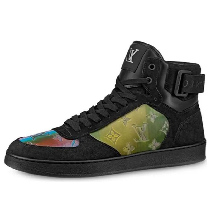 LOUIS VUITTON Rivoli Ankle Sneakers 'Black with Colorfull Monogram Patches' 1A5I47 sold by KicksCrew