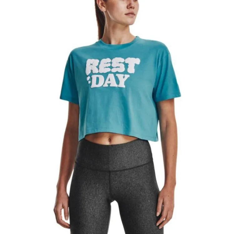 (WMNS) Under Armour Rest Day Crop T-shirt 'Teal' 1376747-433 sold by KicksCrew product image thumbnail 4