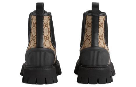 (WMNS) GUCCI Casual Style Leather Logo Boots 'Beige Black' 751711-FABSQ-9751 sold by KicksCrew