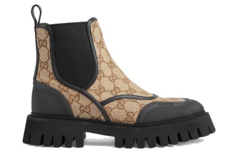 (WMNS) GUCCI Casual Style Leather Logo Boots 'Beige Black' 751711-FABSQ-9751 sold by KicksCrew