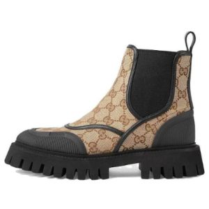 (WMNS) GUCCI Casual Style Leather Logo Boots 'Beige Black' 751711-FABSQ-9751 sold by KicksCrew