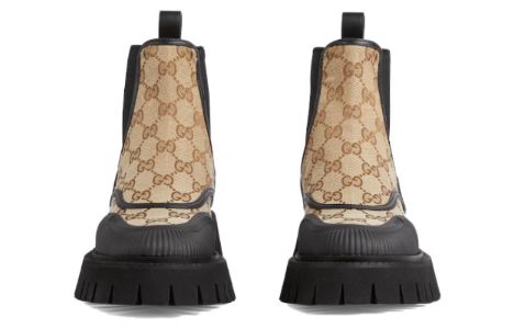 (WMNS) GUCCI Casual Style Leather Logo Boots 'Beige Black' 751711-FABSQ-9751 sold by KicksCrew