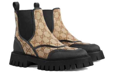 (WMNS) GUCCI Casual Style Leather Logo Boots 'Beige Black' 751711-FABSQ-9751 sold by KicksCrew