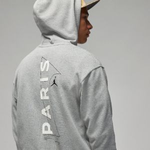 Air Jordan x Paris Saint-Germain Front Logo Fleece Pullover Hoodie Asia Sizing 'Dark Grey Heather' DM3097-063 sold by KicksCrew