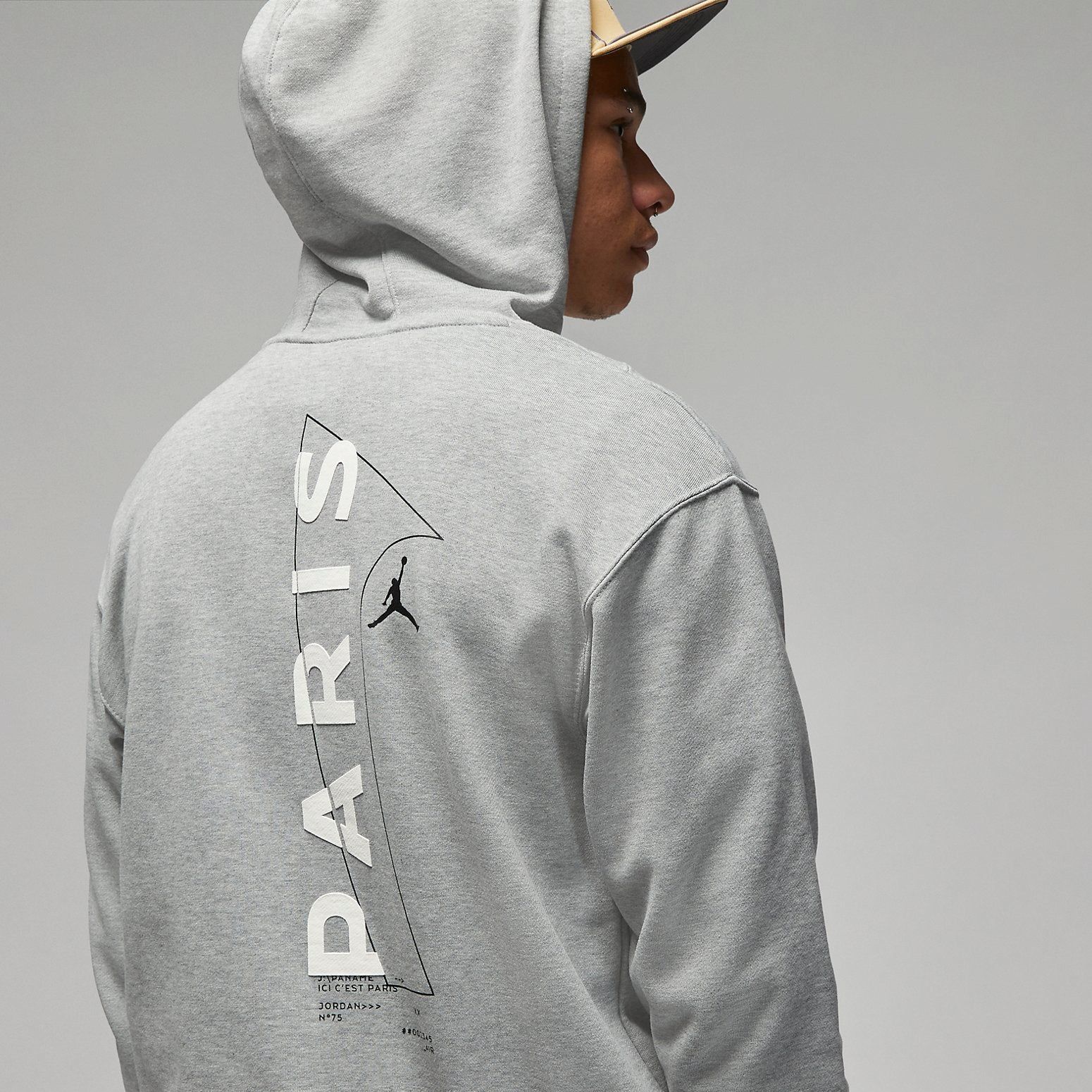 Air Jordan x Paris Saint-Germain Front Logo Fleece Pullover Hoodie Asia Sizing 'Dark Grey Heather' DM3097-063 sold by KicksCrew product image thumbnail 4