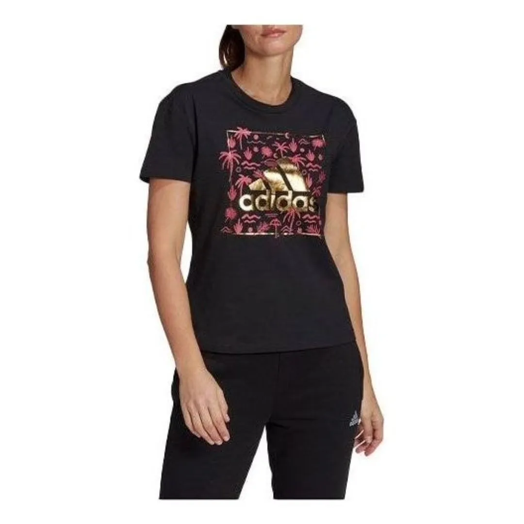 (WMNS) adidas Big Logo Foil Graphic T-Shirt 'Black Red'' Asia Sizing GL0921 sold by KicksCrew
