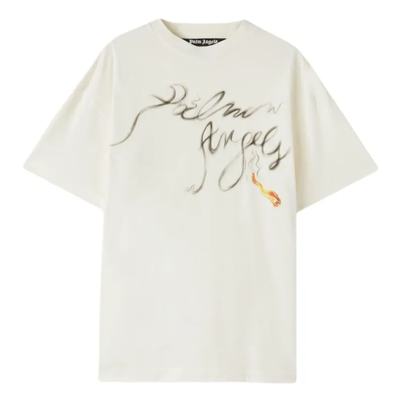 Palm Angels Foggy logo-print T-shirt 'White Black' PMAA072R24JER0020310 sold by KicksCrew