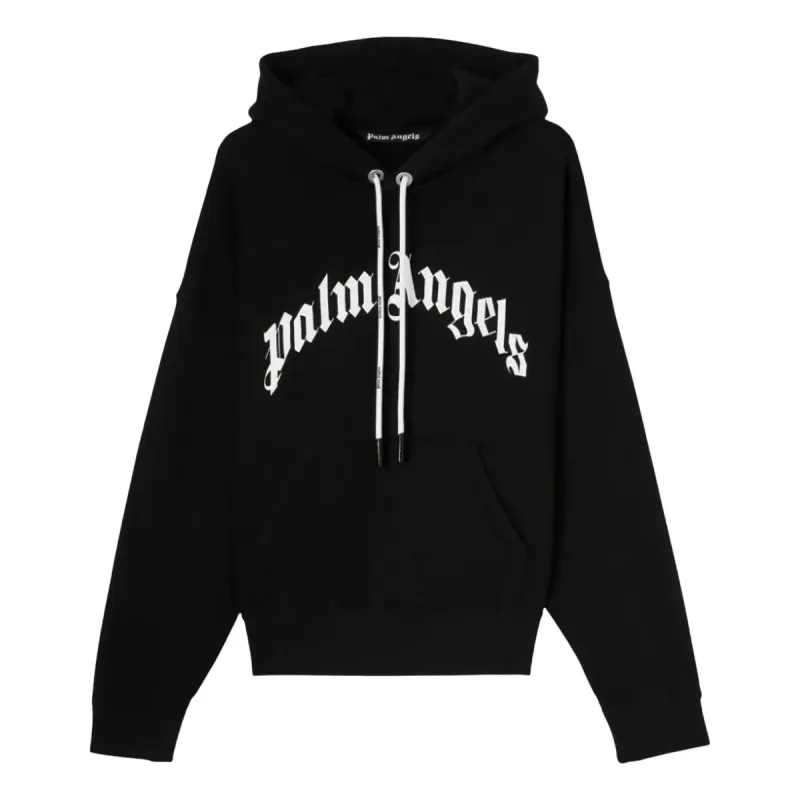Palm Angels Curved Logo Hoodie 'Black White' PMBB058C99FLE0031001 sold by KicksCrew