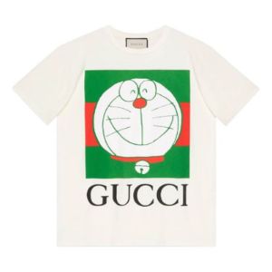 (WMNS) GUCCI x Doraemon Logo-print T-shirt 'White' 615044-XJDIM-9095 sold by KicksCrew