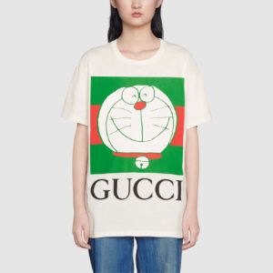(WMNS) GUCCI x Doraemon Logo-print T-shirt 'White' 615044-XJDIM-9095 sold by KicksCrew