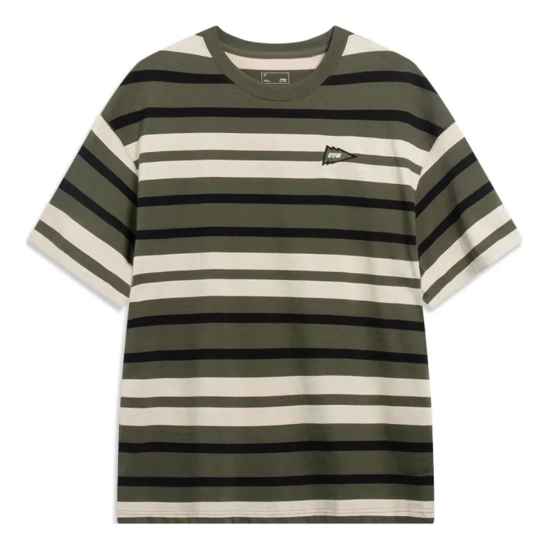 Li-Ning Counterflow Striped T-shirt 'Olive Beige' AHST603-6 sold by KicksCrew