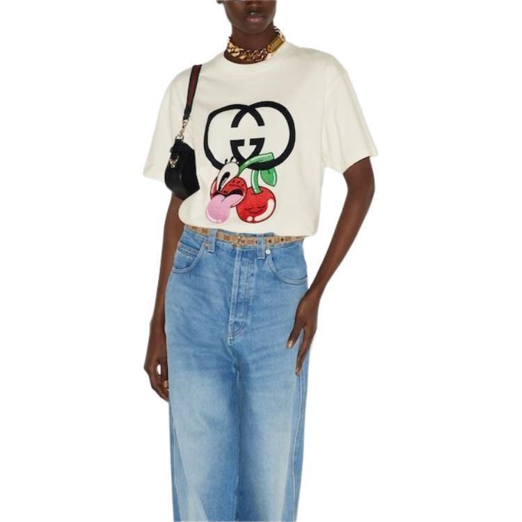 (WMNS) Gucci Cotton Jersey Printed T-Shirt 'Off White' 776596-XJGHP-9088 sold by KicksCrew product image thumbnail 5