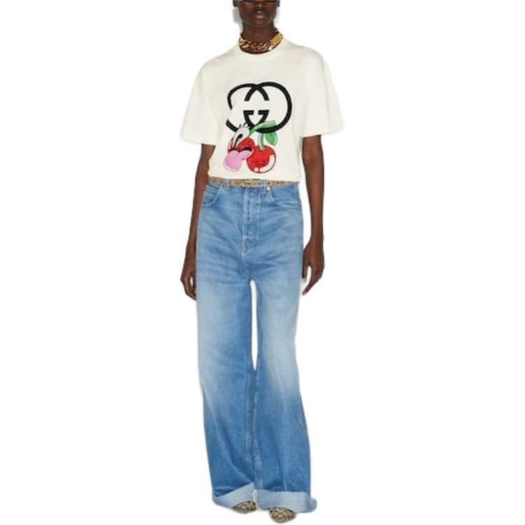 (WMNS) Gucci Cotton Jersey Printed T-Shirt 'Off White' 776596-XJGHP-9088 sold by KicksCrew product image thumbnail 2