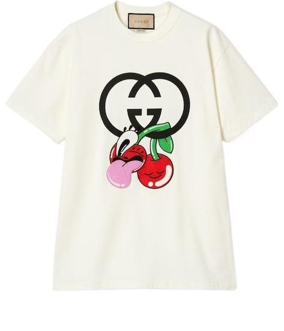 (WMNS) Gucci Cotton Jersey Printed T-Shirt 'Off White' 776596-XJGHP-9088 sold by KicksCrew