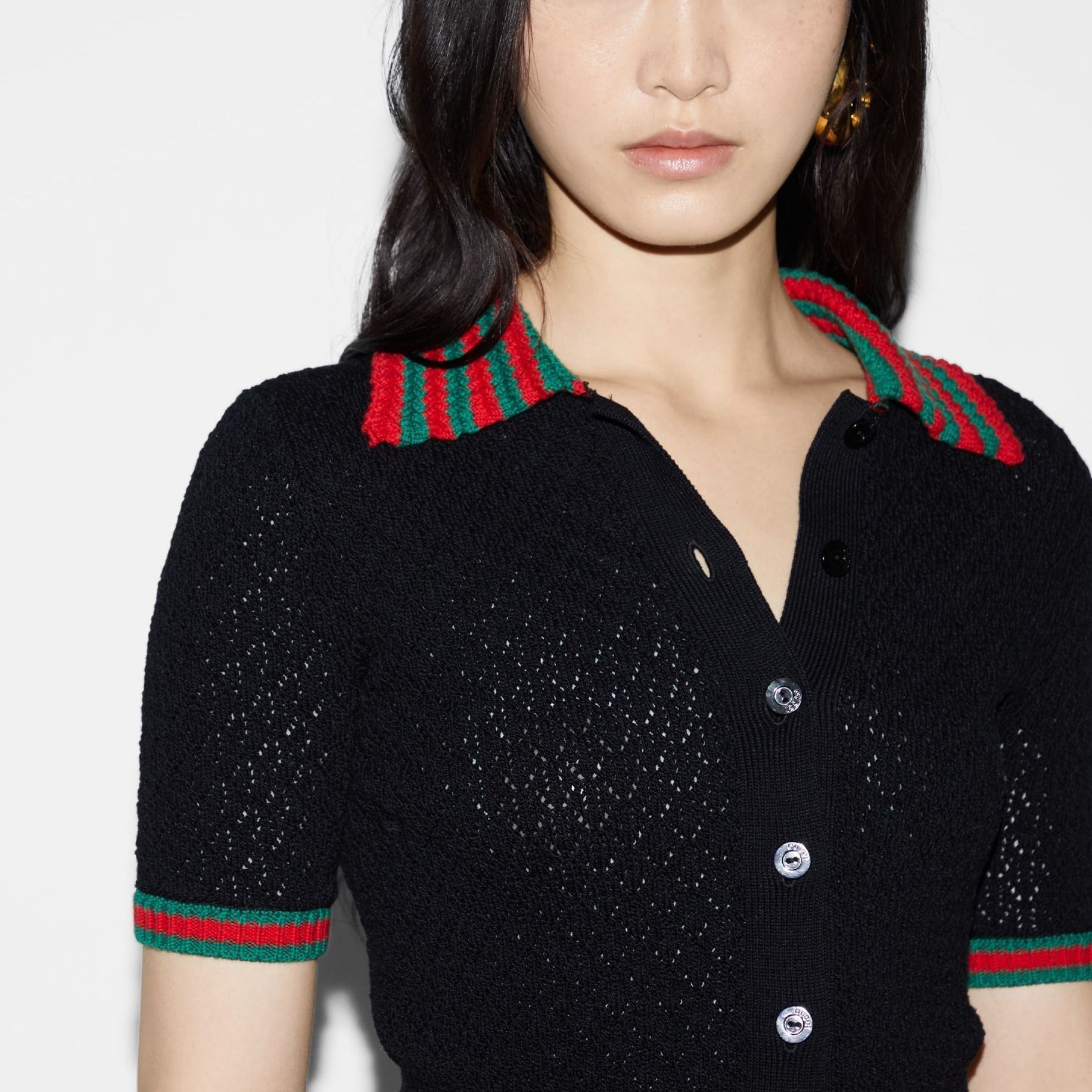 (WMNS) Gucci Cotton Lace Polo With Web 'Black' 792042-XKD3C-1152 sold by KicksCrew product image thumbnail 5