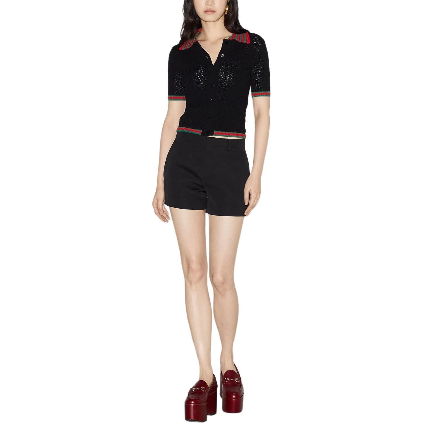 (WMNS) Gucci Cotton Lace Polo With Web 'Black' 792042-XKD3C-1152 sold by KicksCrew product image thumbnail 2