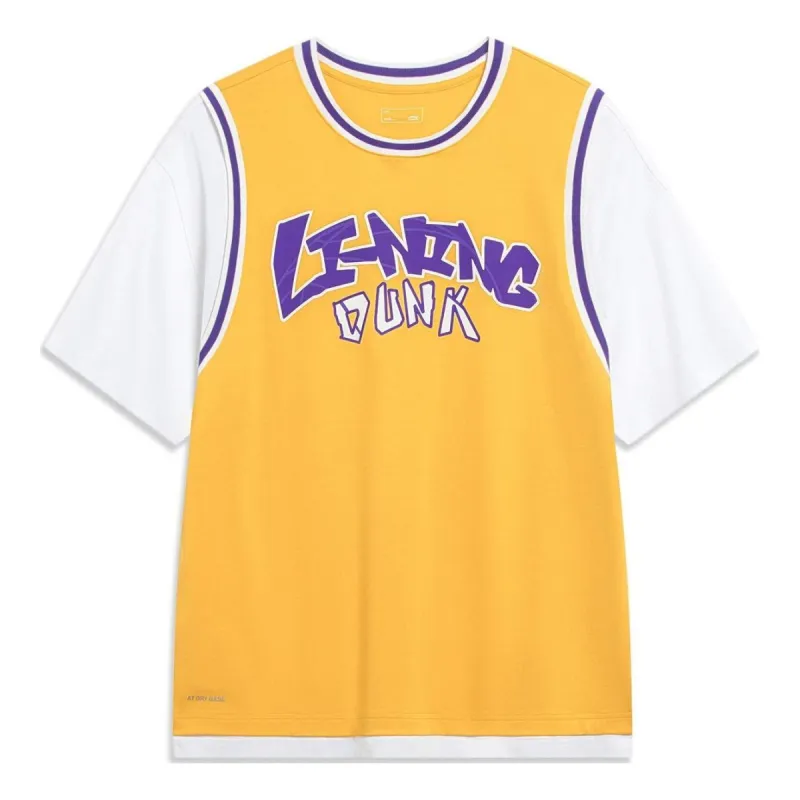 Li-Ning Hoops Graphic Faux Two Piece T-shirt 'Yellow Purple' AHST573-4 sold by KicksCrew