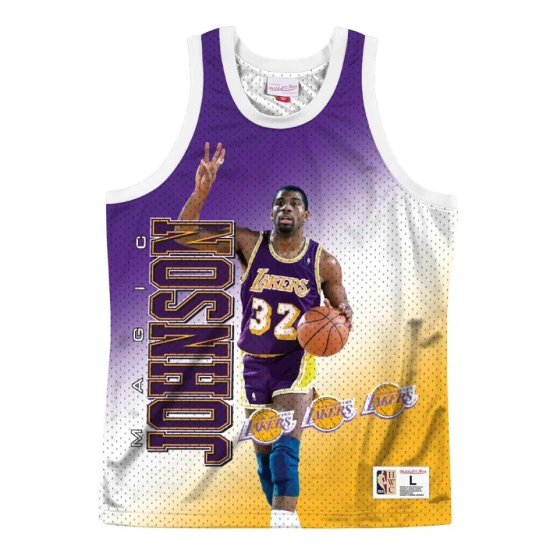 Mitchell & Ness x NBA Los Angeles Lakers Behind The Back Jersey 'Magic Johnson 32' MSTKMI19002-LALWHITEJH sold by KicksCrew