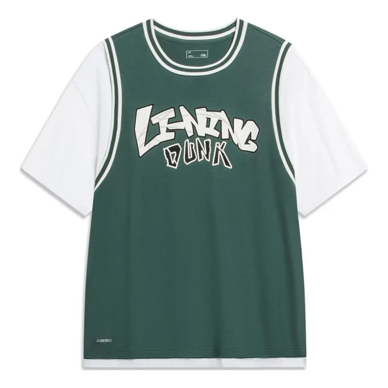Li-Ning Hoops Graphic Faux Two Piece T-shirt 'Green White' AHST573-3 sold by KicksCrew