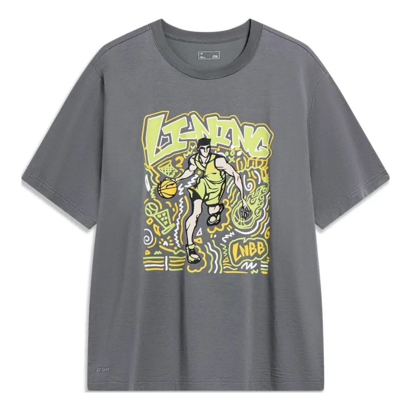 Li-Ning Hoops Comics Graphic T-shirt 'Smoke Grey' AHST569-3 sold by KicksCrew