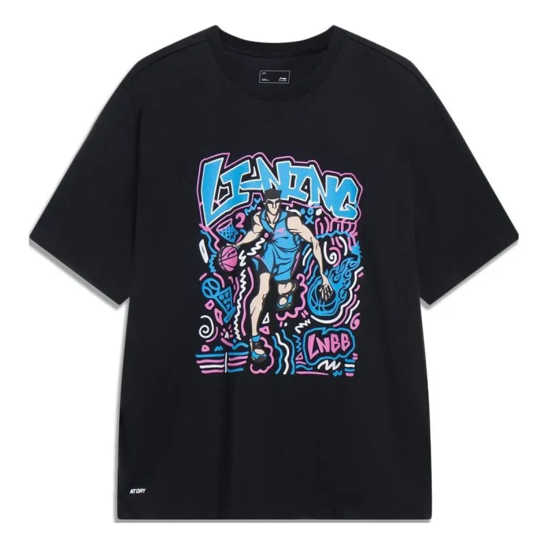 Li-Ning Hoops Comics Graphic T-shirt 'Black' AHST569-2 sold by KicksCrew