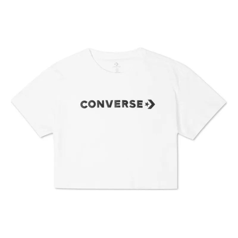 (WMNS) Converse Puff Wordmark T-Shirt 'White Black' 10021656-A05 sold by KicksCrew
