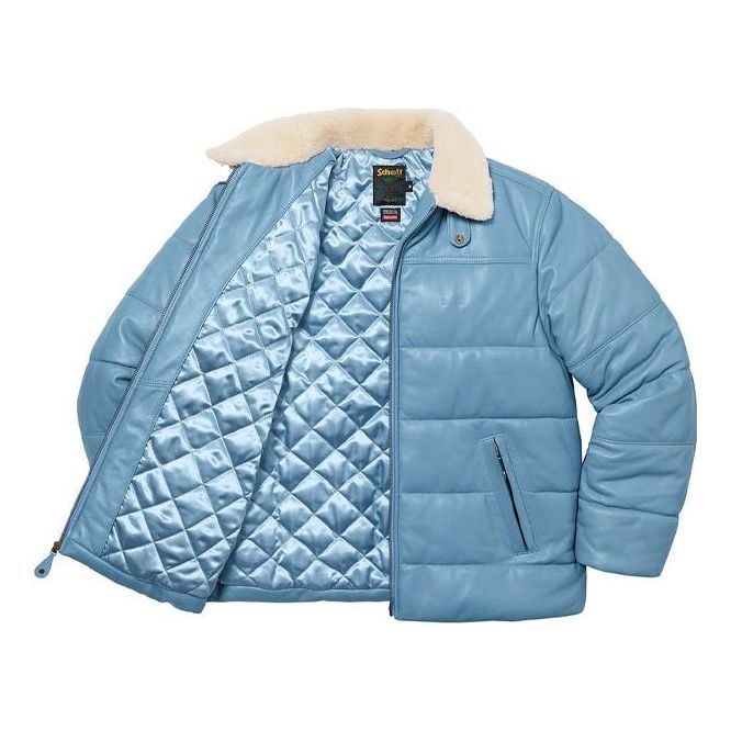 Supreme x Schott Shearling Collar Leather Puffy Jacket 'Teal White' SUP-FW21-356 sold by KicksCrew product image thumbnail 3