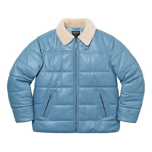 Supreme x Schott Shearling Collar Leather Puffy Jacket 'Teal White' SUP-FW21-356 sold by KicksCrew