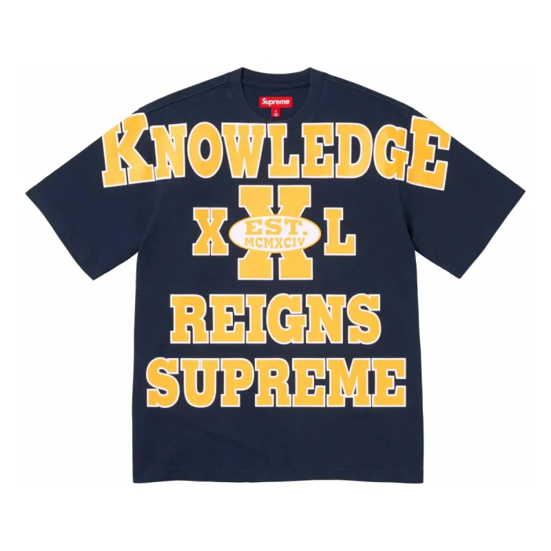 Supreme Overprint Knowledge S/S Top 'Navy Yellow' SUP-SS24-087 sold by KicksCrew