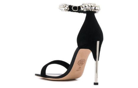 (WMNS) Alexander McQueen Crystal Ankle Cuff Sandals 'Black Silver' 586437WHV6B1064 sold by KicksCrew