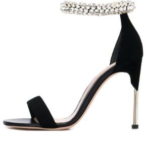 (WMNS) Alexander McQueen Crystal Ankle Cuff Sandals 'Black Silver' 586437WHV6B1064 sold by KicksCrew