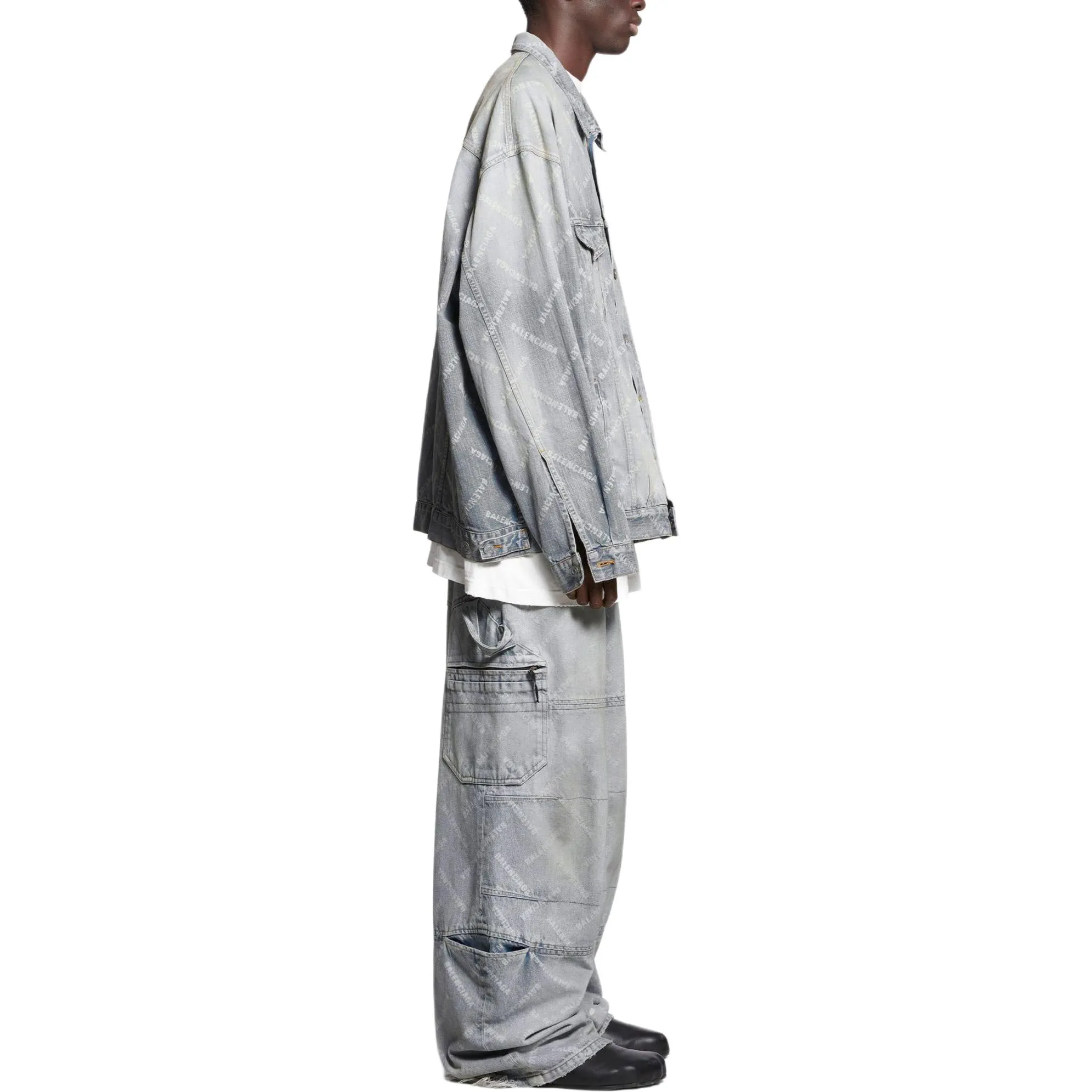 Balenciaga Bal Diagonal Allover Cargo Pants 'Light Blue' 767971TDW144979 sold by KicksCrew product image thumbnail 5