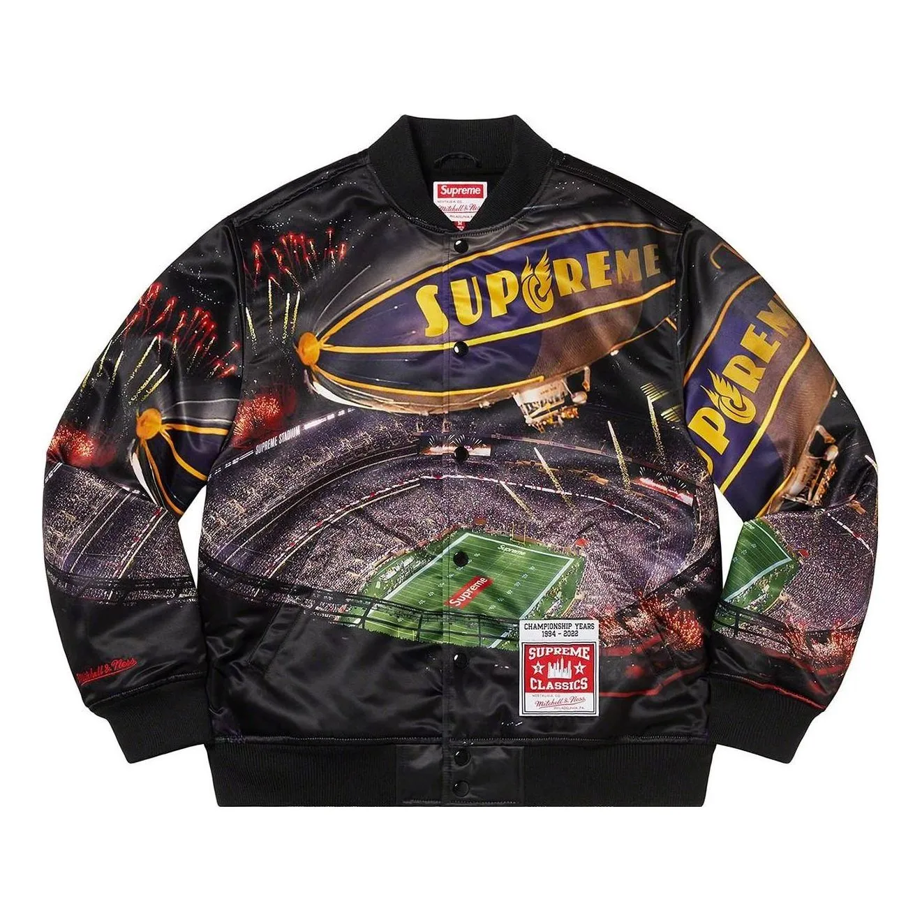 Supreme x Mitchell & Ness Stadium Satin Varsity Jacket 'Multi-Color' SUP-SS22-861 sold by KicksCrew