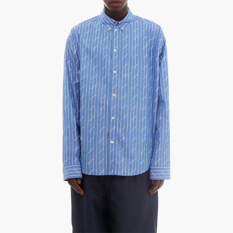 Balenciaga Allover Logo Pinstripe Long Sleeve Shirt 'Blue' 662983TGLB95531 sold by KicksCrew product image thumbnail 3
