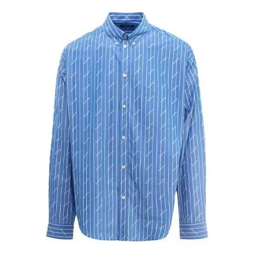 Balenciaga Allover Logo Pinstripe Long Sleeve Shirt 'Blue' 662983TGLB95531 sold by KicksCrew