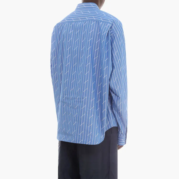 Balenciaga Allover Logo Pinstripe Long Sleeve Shirt 'Blue' 662983TGLB95531 sold by KicksCrew product image thumbnail 4