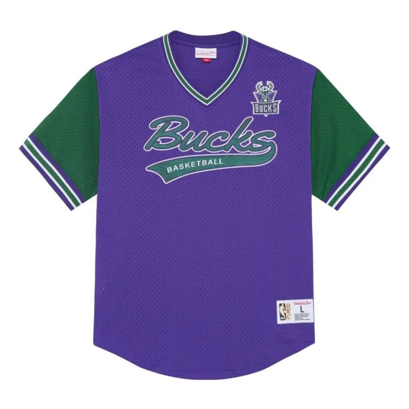 Mitchell & Ness x NBA Milwaukee Bucks MESH V Neck Jersey 'Purple' MSPOAJ19009-MBUPURP sold by KicksCrew