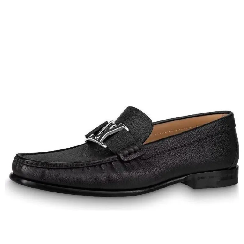 LOUIS VUITTON Montaigne Loafers 'Black with Silver Plate' 1A8IFN sold by KicksCrew