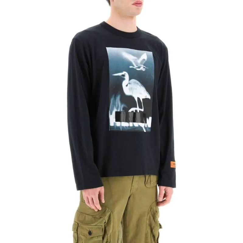 HERON PRESTON Censored Heron Long-Sleeve T-shirt 'Black White' HMAB026S23JER0011001 sold by KicksCrew product image thumbnail 2