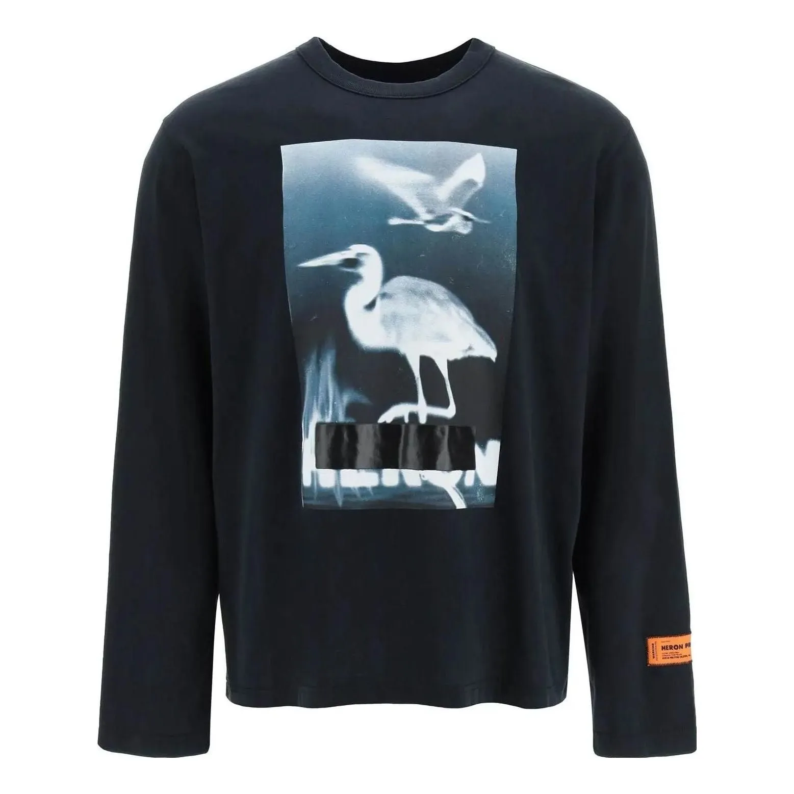 HERON PRESTON Censored Heron Long-Sleeve T-shirt 'Black White' HMAB026S23JER0011001 sold by KicksCrew