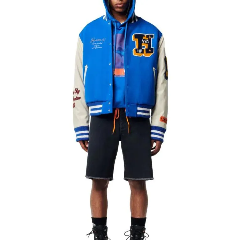 HERON PRESTON Heron Patches Varsity Jacket 'Blue White' HMEA087F22FAB0014519 sold by KicksCrew product image thumbnail 3