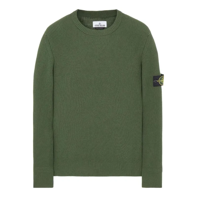 STONE ISLAND Ribbed Knitted Crewneck Sweater 'Military Green' 7915553C2-V0058 sold by KicksCrew