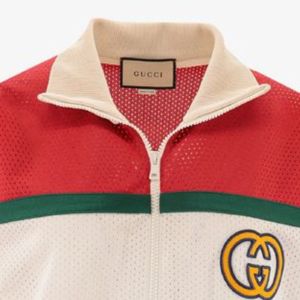Gucci Mesh Fabric Zip Jacket 'Off White Red' 737369-XJFFK-9212 sold by KicksCrew