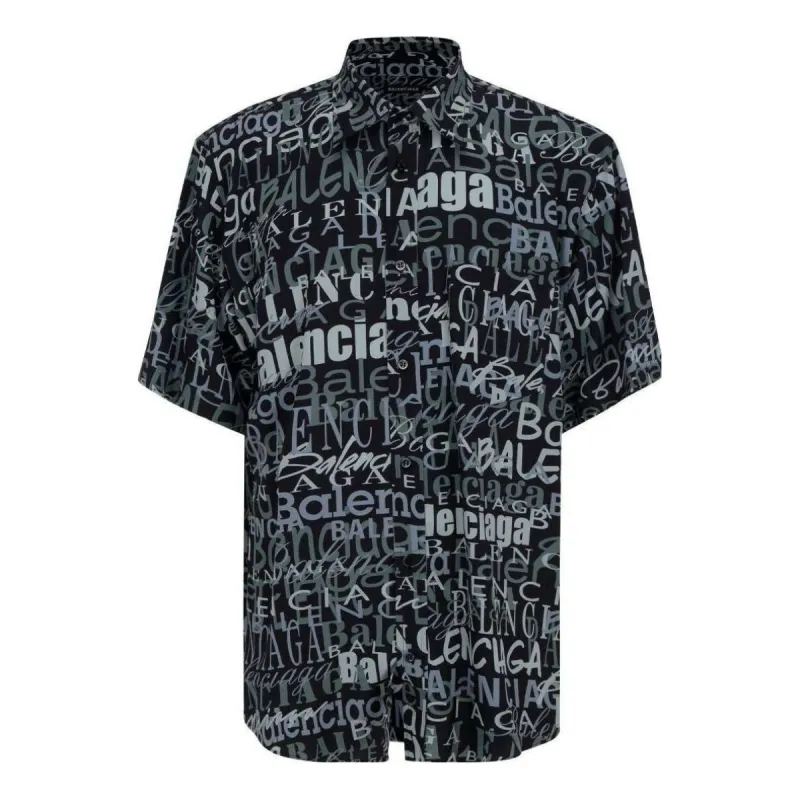 Balenciaga 'Mixed Typo' Logo Print Short Sleeve Shirt 'Black Grey' 556854TELF21269 sold by KicksCrew