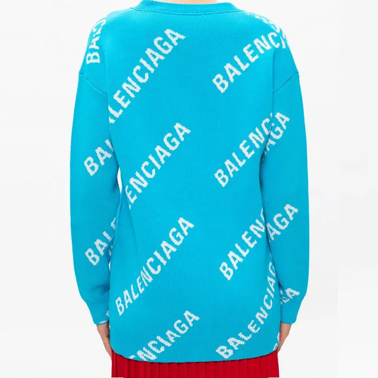 (WMNS) Balenciaga Logo Monogram Cardigan Relaxed Fit 'Blue' 625330T31784661 sold by KicksCrew product image thumbnail 5