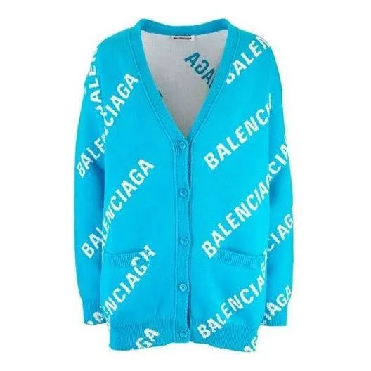 (WMNS) Balenciaga Logo Monogram Cardigan Relaxed Fit 'Blue' 625330T31784661 sold by KicksCrew
