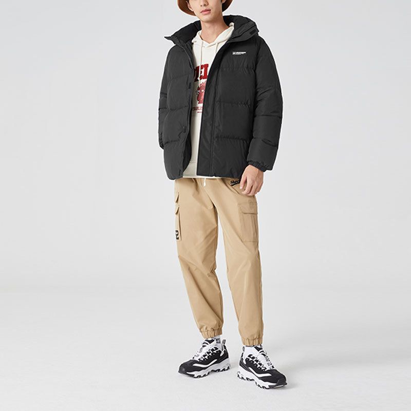 Skechers Letter Logo Printed Hooded Short Down Jacket 'Black White' L422M097-0018 sold by KicksCrew product image thumbnail 3