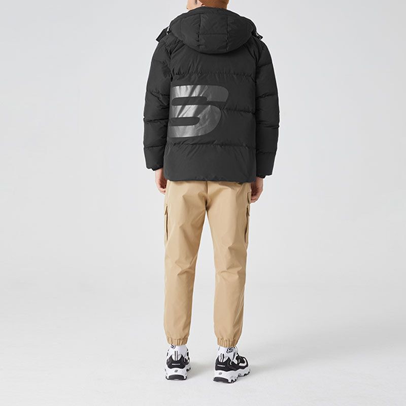 Skechers Letter Logo Printed Hooded Short Down Jacket 'Black White' L422M097-0018 sold by KicksCrew product image thumbnail 4