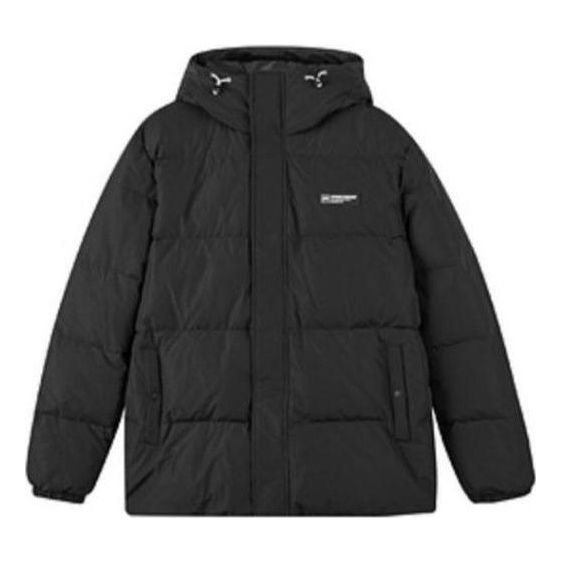 Skechers Letter Logo Printed Hooded Short Down Jacket 'Black White' L422M097-0018 sold by KicksCrew